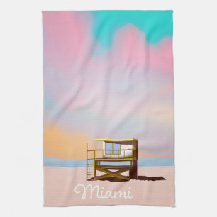 Miami Lifeguard Travel poster Kitchen Towel