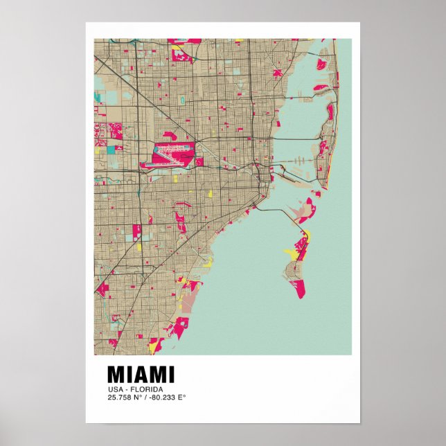 Miami  Map Poster - Miami Colourful Map  (Front)
