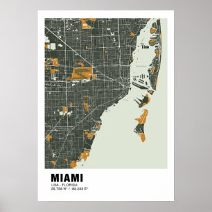 Miami Map Poster - Miami Green & Gold Map