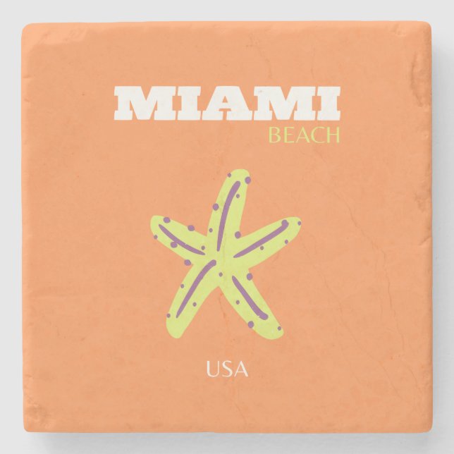 Miami, Miami Beach, Florida, Preppy, Orange Stone Coaster (Front)