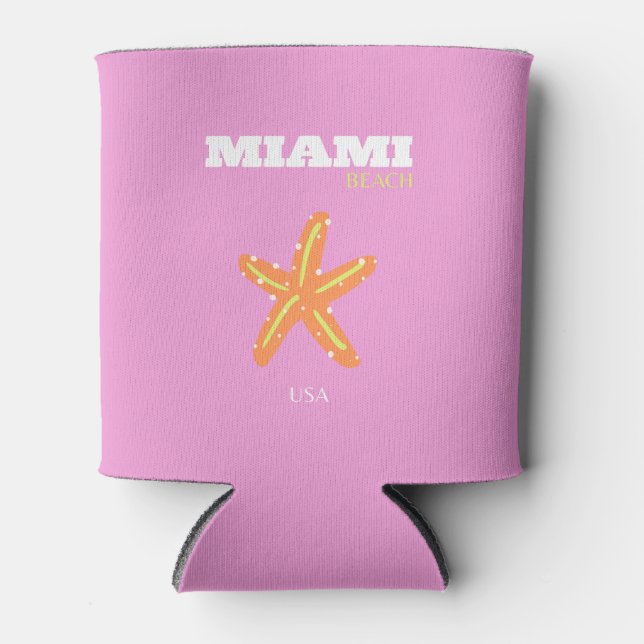 Miami, Miami Beach, Florida, Preppy, Pink, Orange Can Cooler (Front)