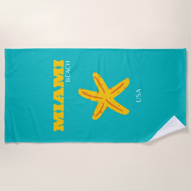 Miami, Miami Beach, Preppy Room, Travel Art, Retro Beach Towel (Front)