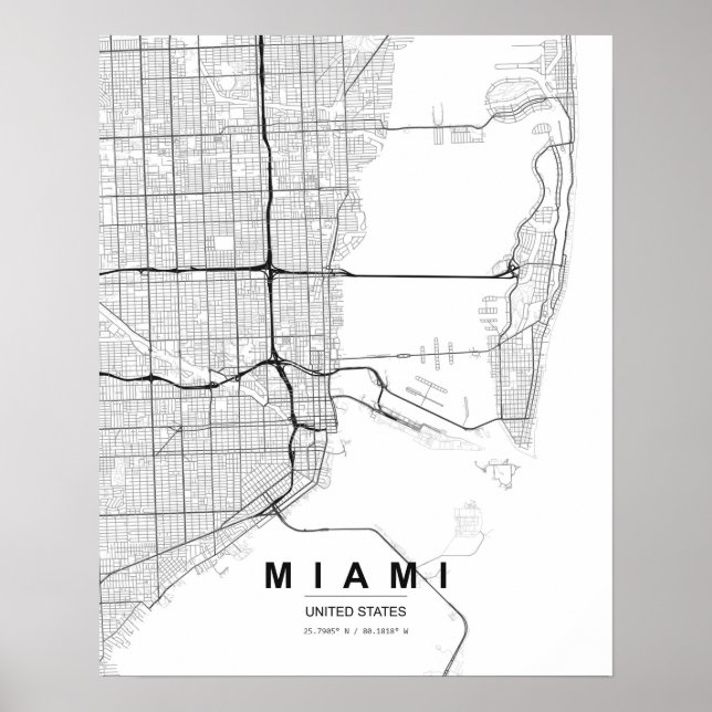 Miami Minimalist Map (Black & White) Poster (Front)
