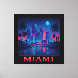 Miami Moonrise - Neon Skyline Canvas Print