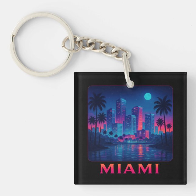 Miami Moonrise - Neon Skyline Keychain (Front)