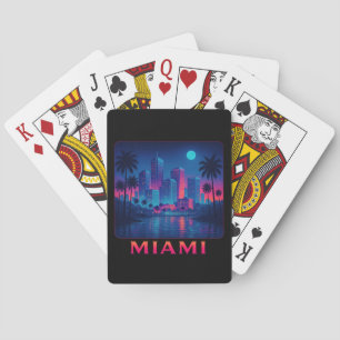 Miami Moonrise - Neon Skyline Playing Cards