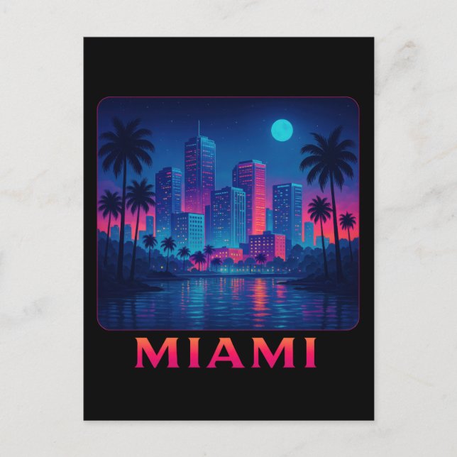 Miami Moonrise - Neon Skyline Postcard (Front)