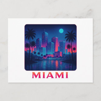 Miami Moonrise - Neon Skyline Postcard