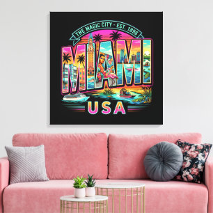 Miami Neon Retro Vintage Beach Art Deco USA Style Canvas Print