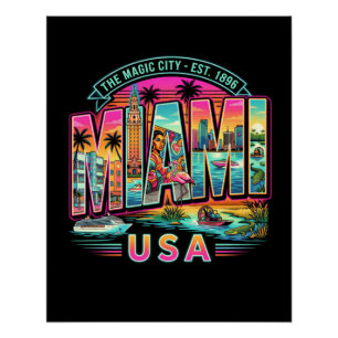 Miami Neon Retro Vintage Beach Art Deco USA Style Poster