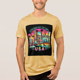 Miami Neon Retro Vintage Beach Art Deco USA Style  Tri-Blend Shirt