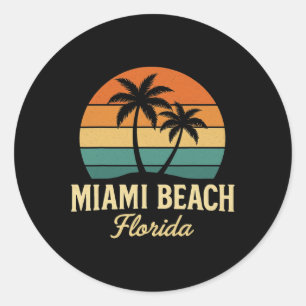 Miami Palm Florida Vintage Sunset Palm Trees Beach Classic Round Sticker