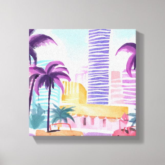Miami Pastels | Messy Watercolor Painting Canvas Print (Front)