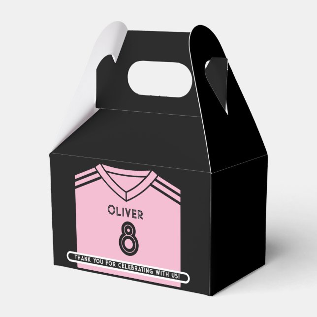 Miami Pink and Black Soccer Birthday Party  Favor Box (Front Side)