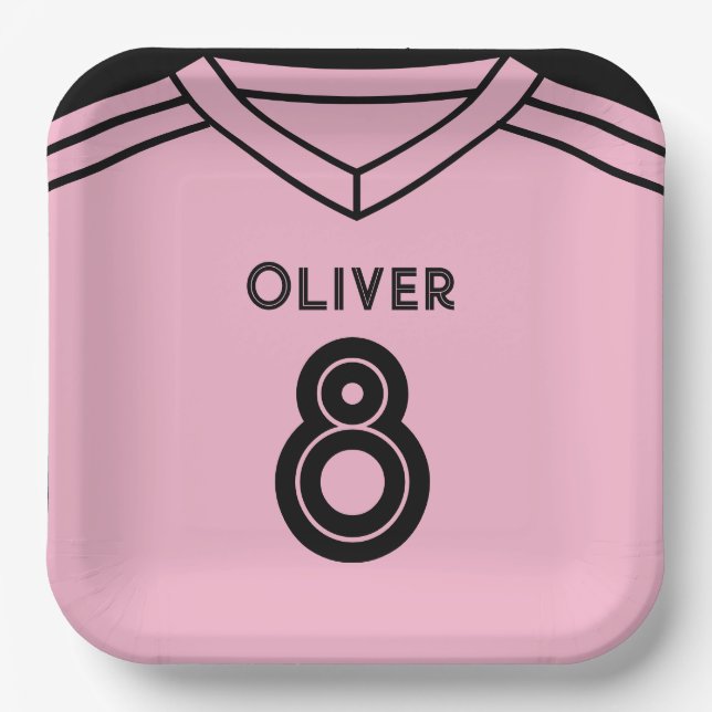 Miami Pink and Black Soccer Birthday Party  Paper Plate (Front)