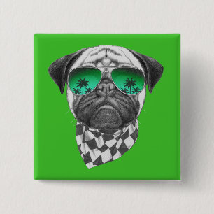 Miami Pug 2 Inch Square Button