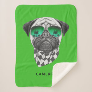Miami Pug   Add Your Name Sherpa Blanket