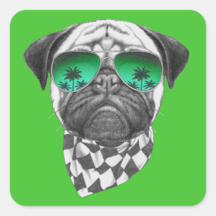 Miami Pug Square Sticker