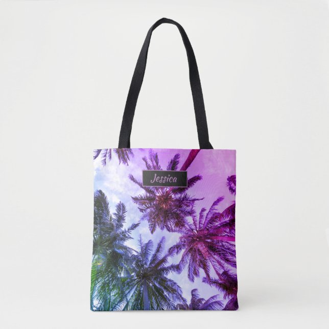 Miami Purple Palm Trees Personalised Tote Bag (Front)