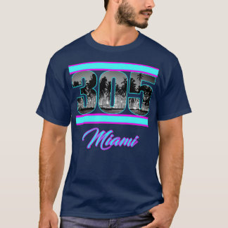 Miami Retro 305 South Beach View 80s Pink Blue T-Shirt