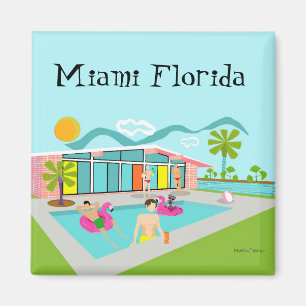 Miami Retro Gay Pink Flamingo Pool Party  Magnet