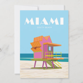 Miami, retro, vintage, lifeguard, beach, coastal holiday card