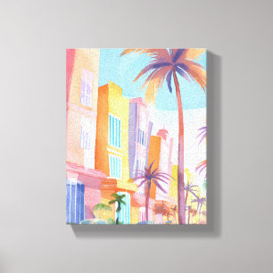 Miami Road   Colourful Street Watercolor Canvas Print
