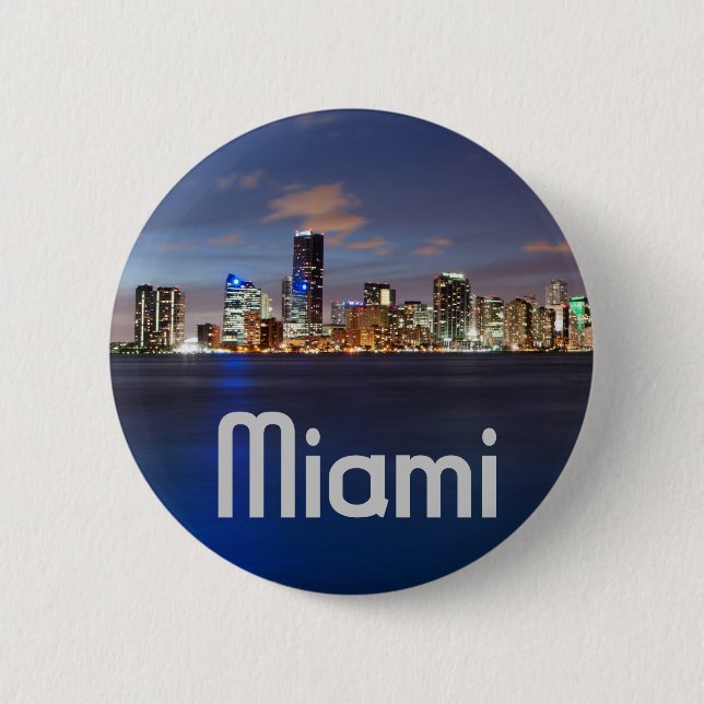 Miami Skyline at Dusk 2 Inch Round Button (Front)