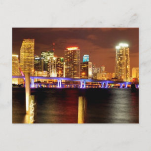 Miami skyline at night, Florida Postcard