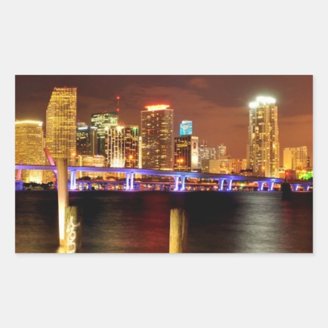 Miami skyline at night, Florida Sticker (Front)