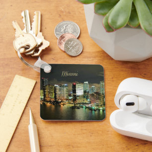 Miami Skyline at Night Keychain