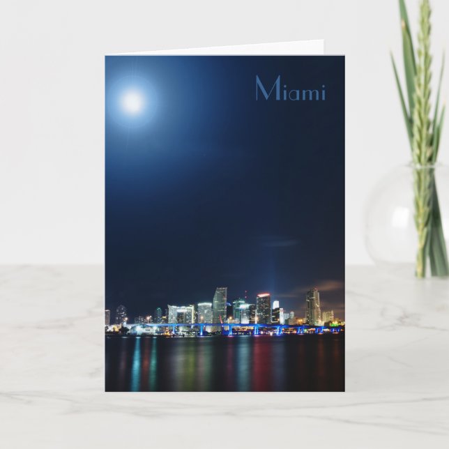 Miami skyline at night panorama - Greeting Card (Front)