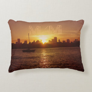 Miami Skyline at Sunset Accent Pillow