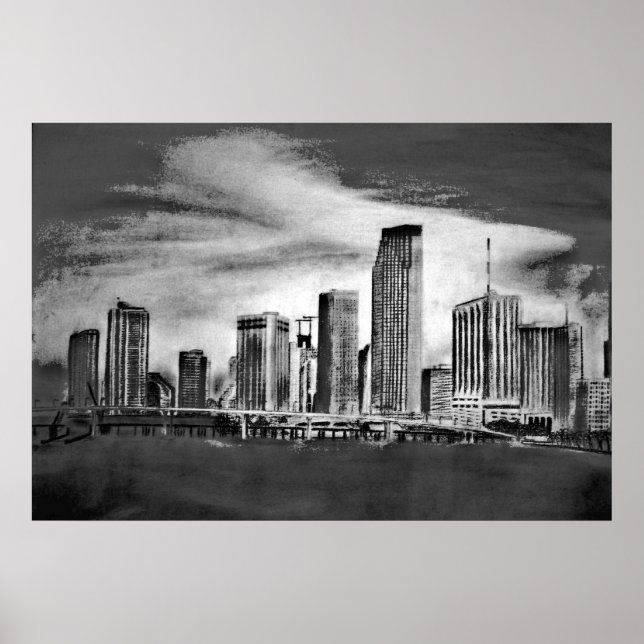 Miami Skyline Charcoal Poster (Front)