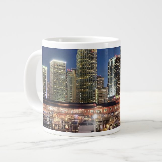 Miami skyline city in Florida Large Coffee Mug (Front Left)