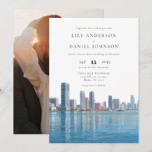 Miami Skyline Destination Photo Wedding Invitation