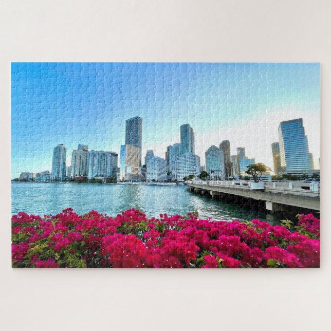 Miami Skyline Downtown Brickell Biscayne Bay Jigsaw Puzzle (Horizontal)