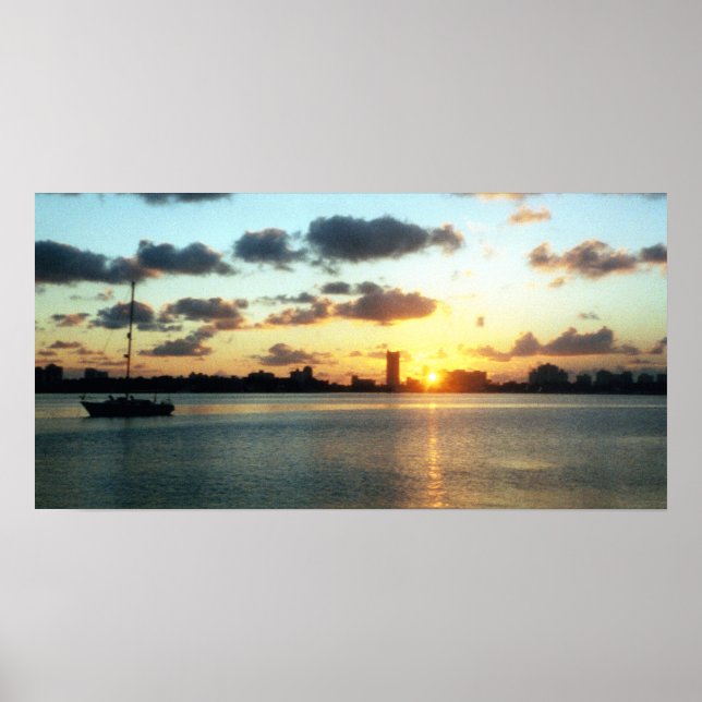 Miami Skyline, Florida Sunset Boat Poster (Front)