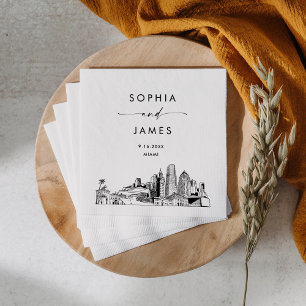 Miami Skyline Modern Wedding Cocktail Napkin
