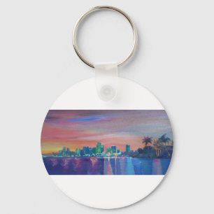 Miami Skyline Silhouette At Sunset In Florida Keychain
