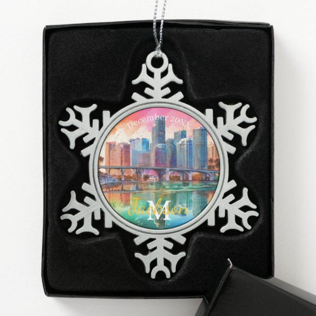Miami Skyline Snowflake Pewter Christmas ornament (Box)