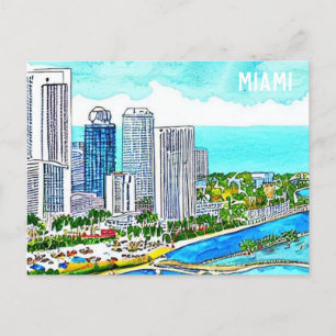 Miami Skyline Tropical Postcard