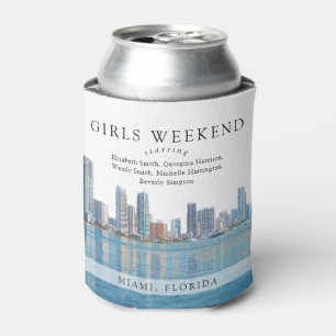 Miami Skyline Watercolor Girls Weekend Can Cooler