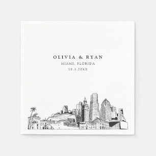 Miami Skyline Wedding Paper Cocktail Napkin