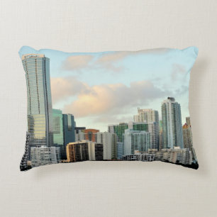 Miami skyscrapers against wide clear sky accent pillow