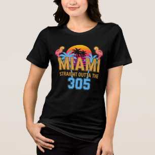 Miami Straight Outta The 305 Vintage Sunset Neon Tri-Blend Shirt