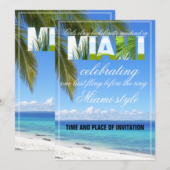 Miami Summer Girls Weekend Bachelorette Party Invi Invitation (Front/Back)