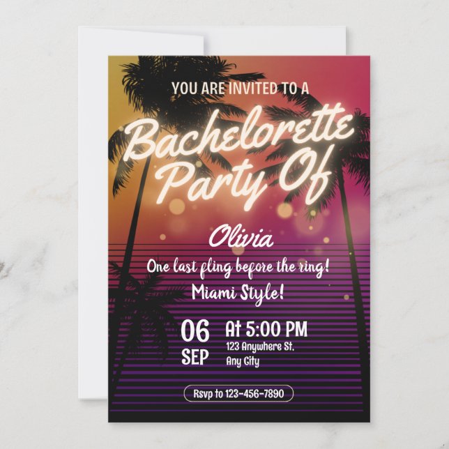 Miami Summer Girls Weekend Bachelorette Party Invitation (Front)