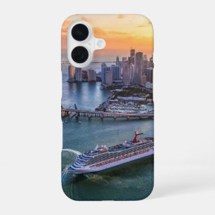 Miami Sunset Cruise Ship & Coastal Skyline Citysca iPhone 16 Case
