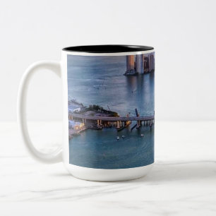 Miami Sunset Cruise Ship & Coastal Skyline Citysca Two-Tone Coffee Mug